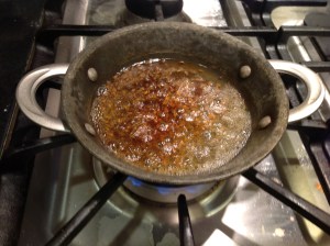 Seasoning spinach dal