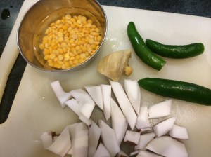 Soaking channa dal, collecting coconut and spices for grinding