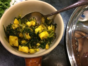 Bitter melon greens with paneer
