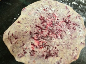 Uncooked paratha, pink showing