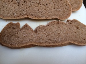 Deeply cut slice from disemboweled bread