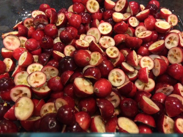 Cranberries cut in half
